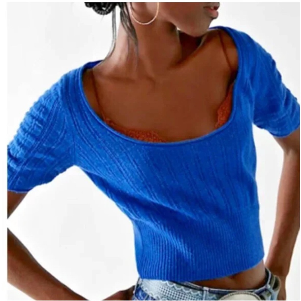 NEVER WORN Free People CASHMERE ava vibrant blue short sleeve sweater